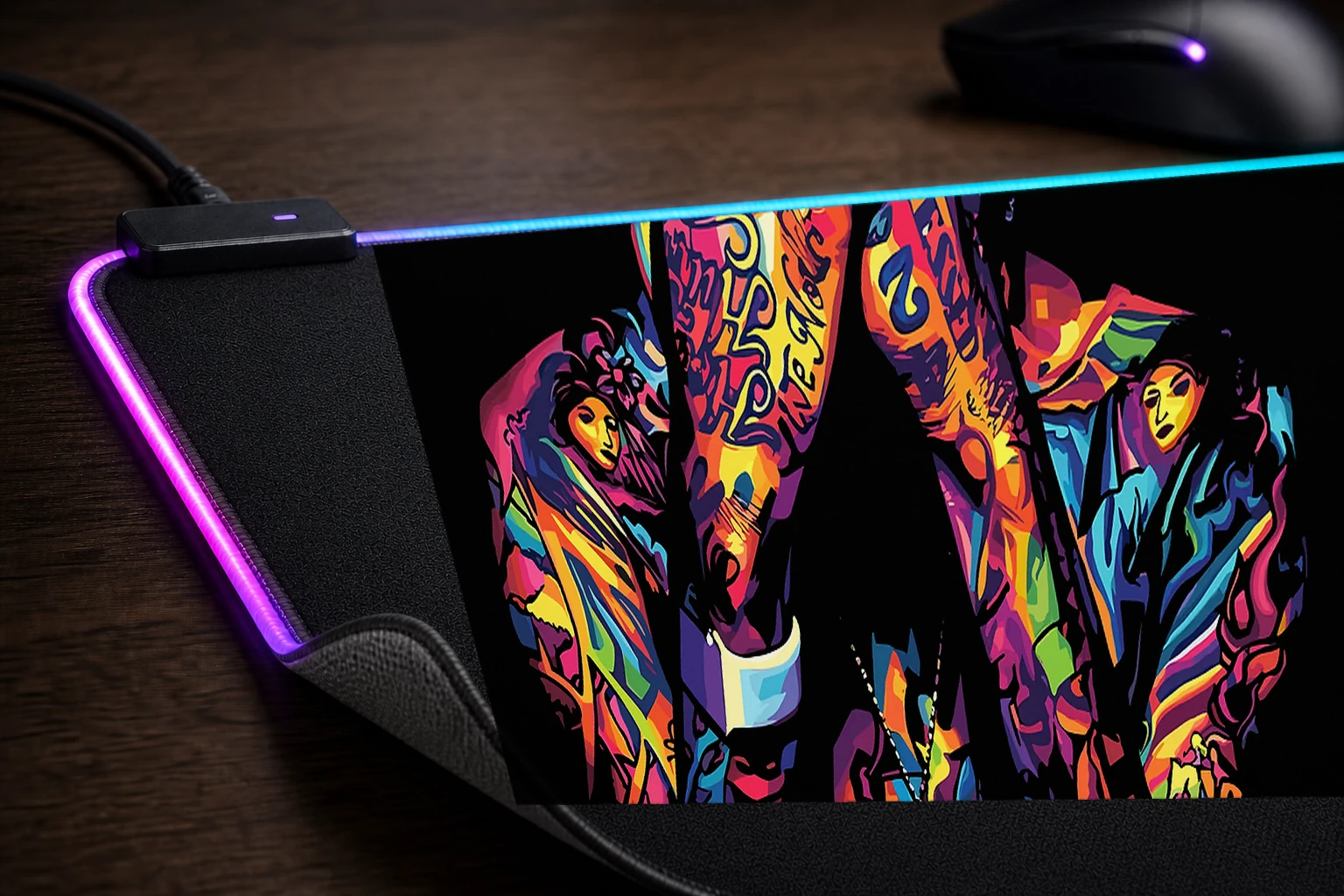 Wiz Khalifa Colorful Portrait RGB Desk Mat controller and material detail
