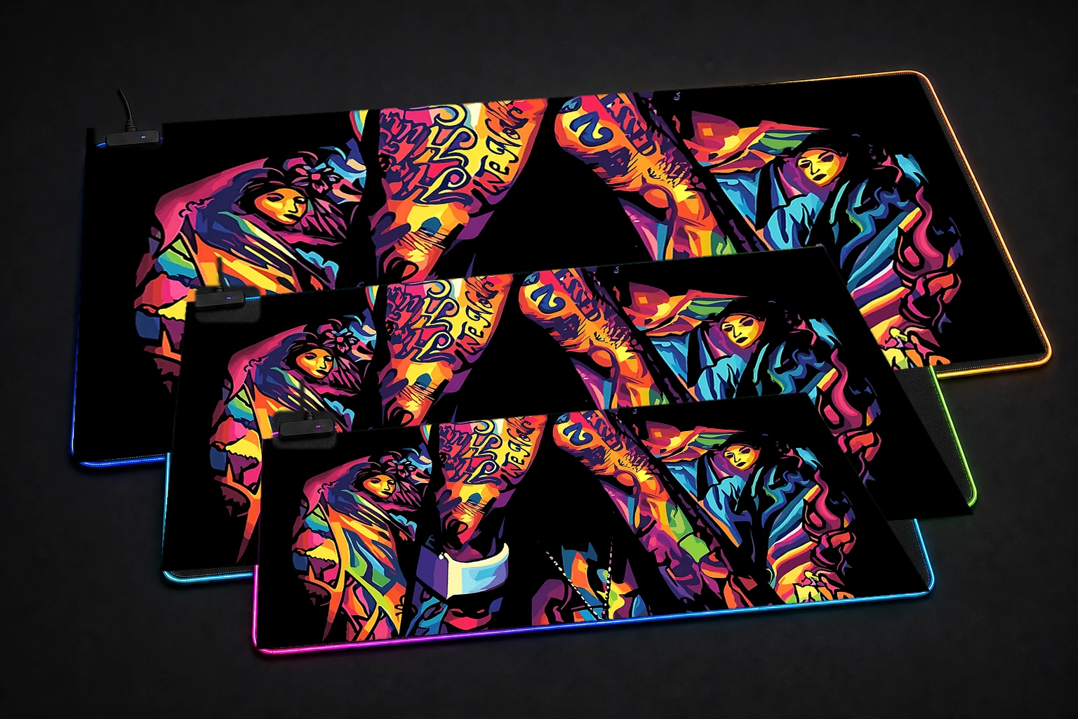 Wiz Khalifa Colorful Portrait RGB Desk Mat three-size comparison