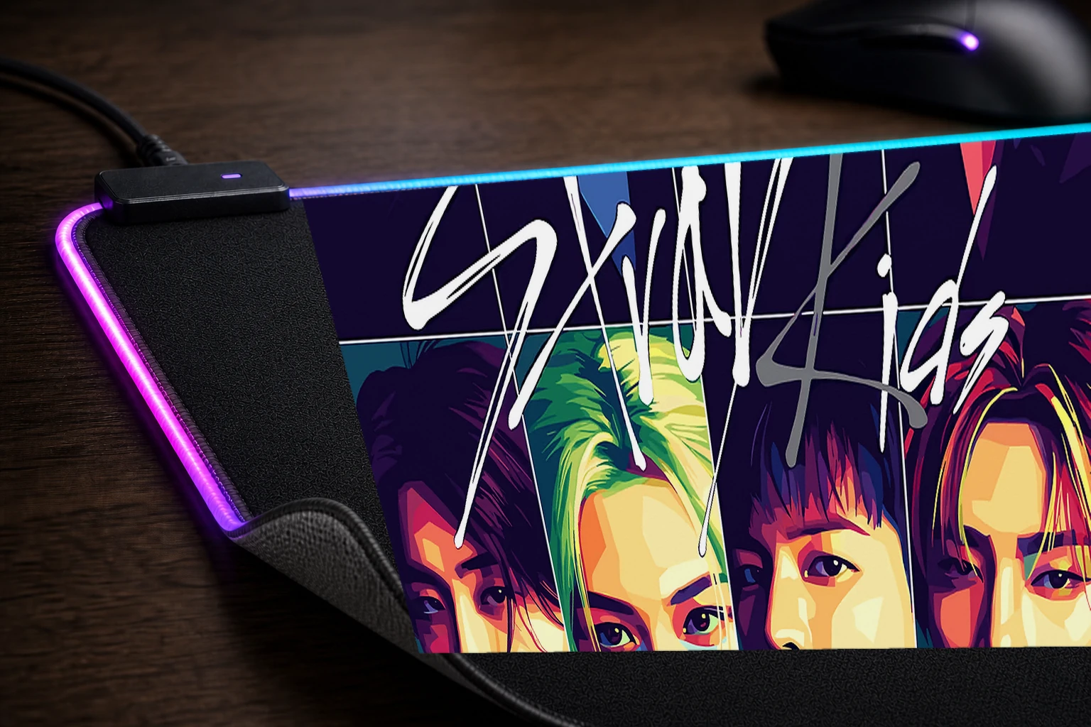 Stray Kids K-Pop Group Portrait RGB Desk Mat controller and material detail