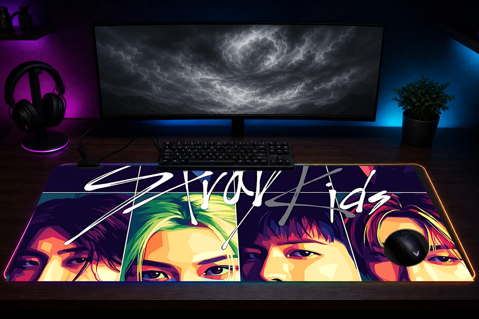 Stray Kids K-Pop Group Portrait RGB Desk Mat immersive setup scene