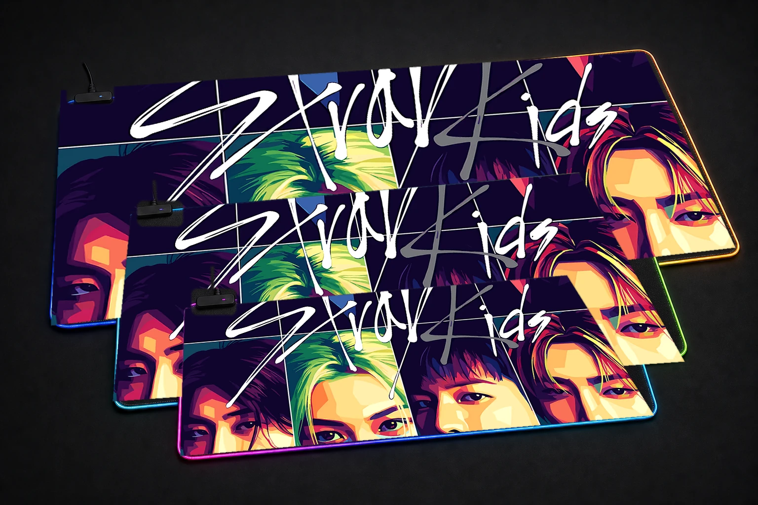 Stray Kids K-Pop Group Portrait RGB Desk Mat three-size comparison