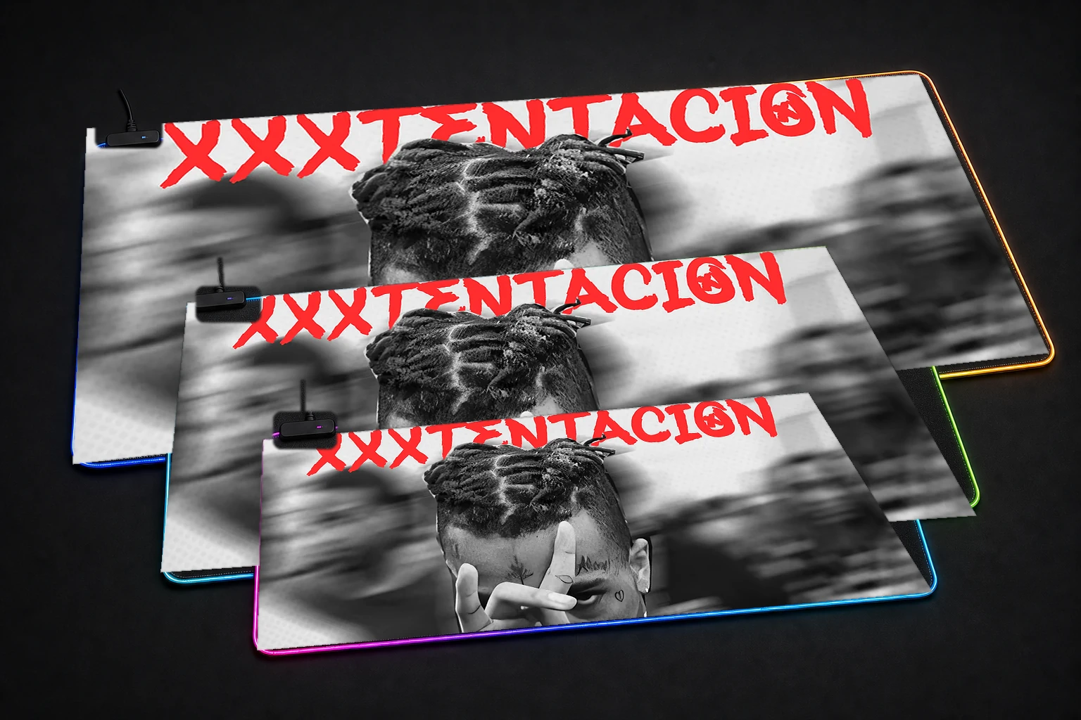 XXXTentacion RGB Desk Mat three-size comparison