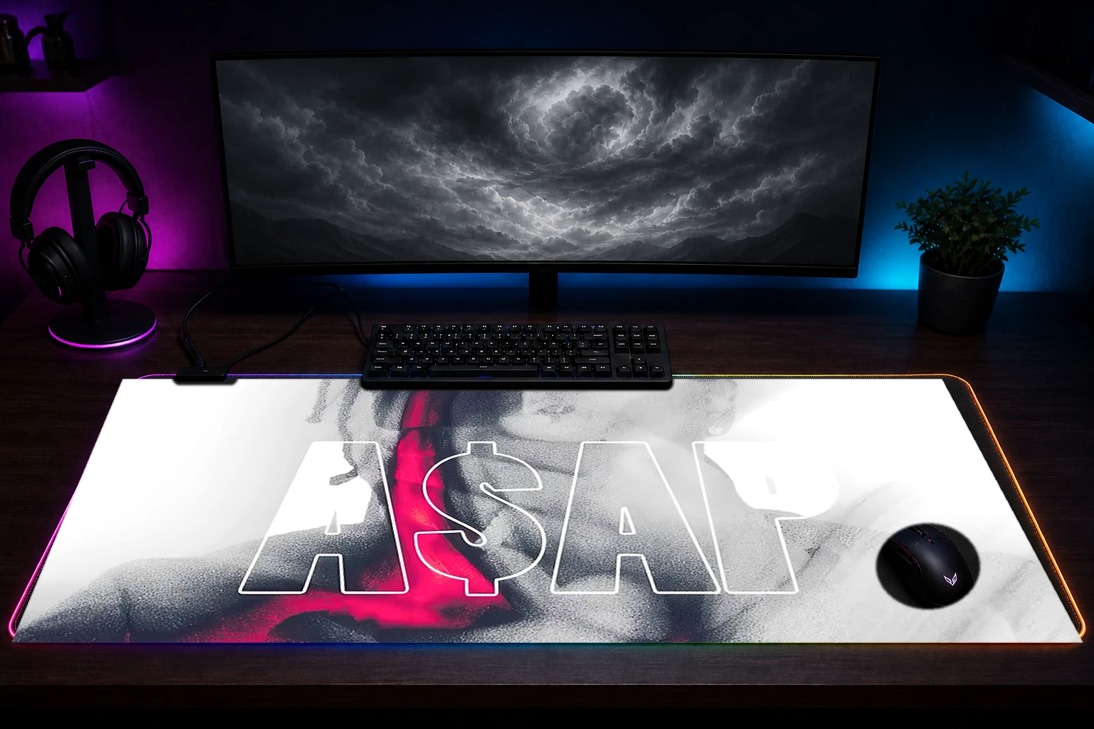 ASAP Rocky Abstract Portrait RGB Desk Mat immersive setup scene