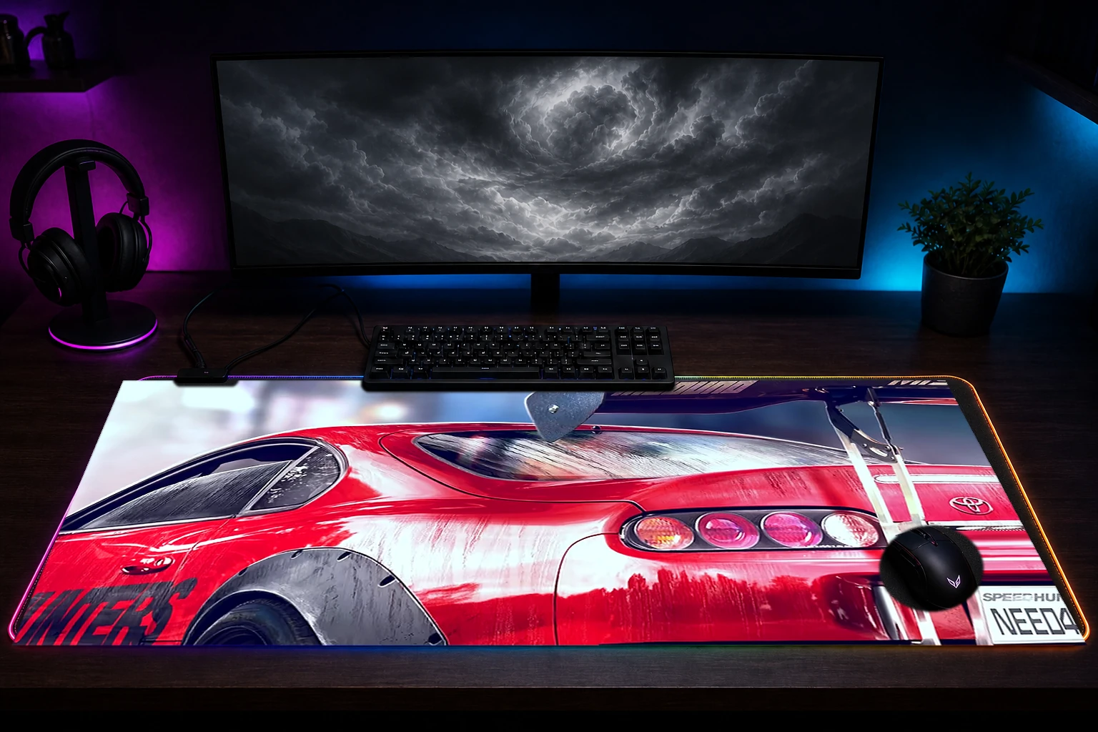 need for speed RGB Desk Mat immersive setup scene