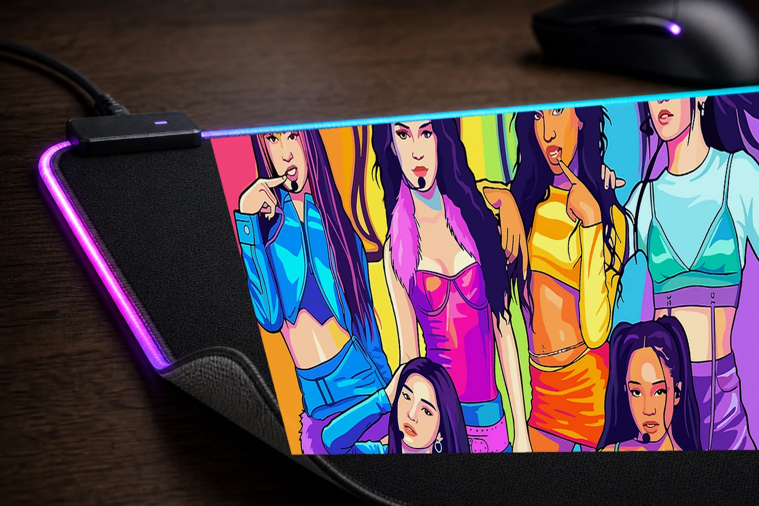 KATSEYE Group Vector Art RGB Desk Mat controller and material detail