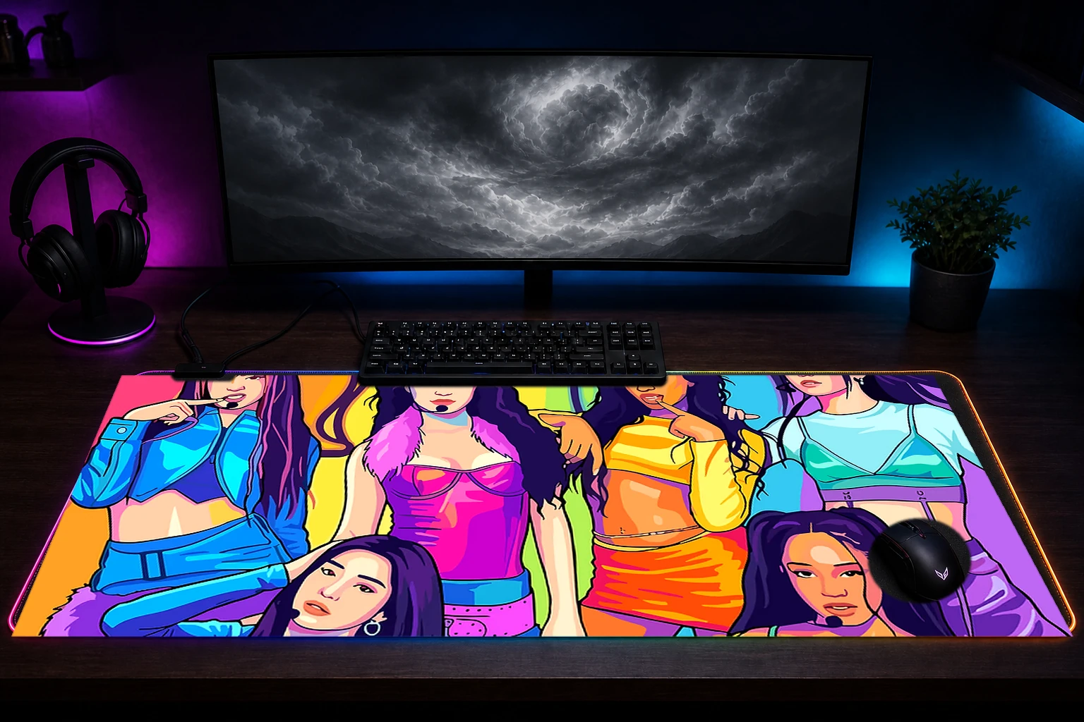 KATSEYE Group Vector Art RGB Desk Mat immersive setup scene