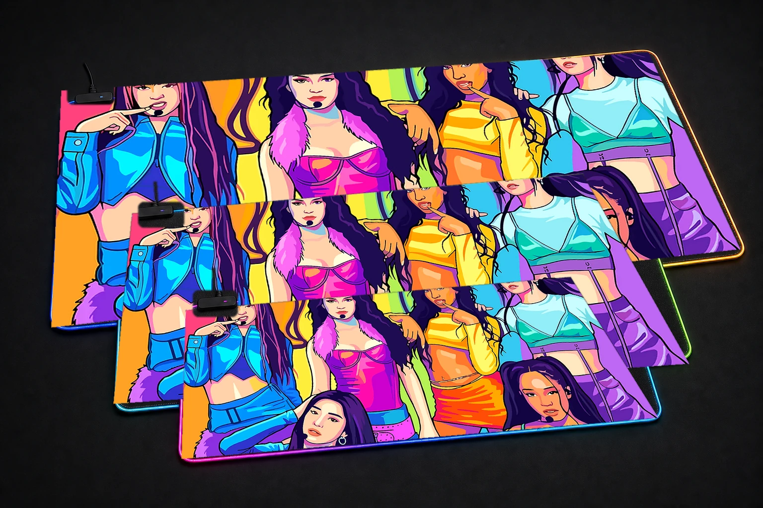 KATSEYE Group Vector Art RGB Desk Mat three-size comparison