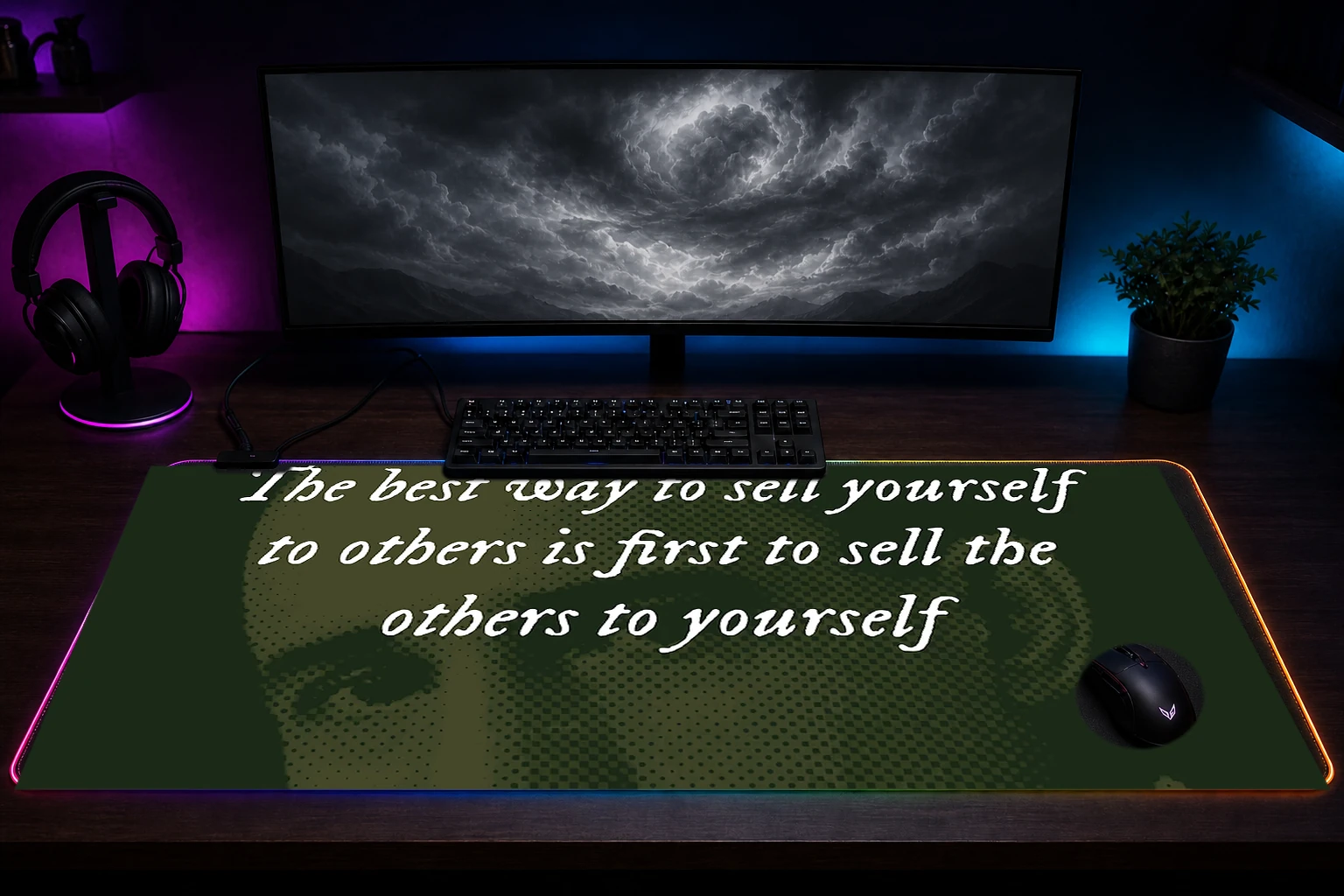 The best way to sell RGB Desk Mat immersive setup scene