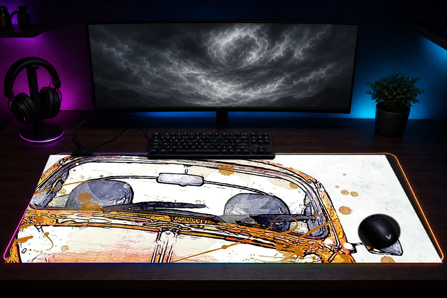 Best Selling Vintage RGB Desk Mat immersive setup scene