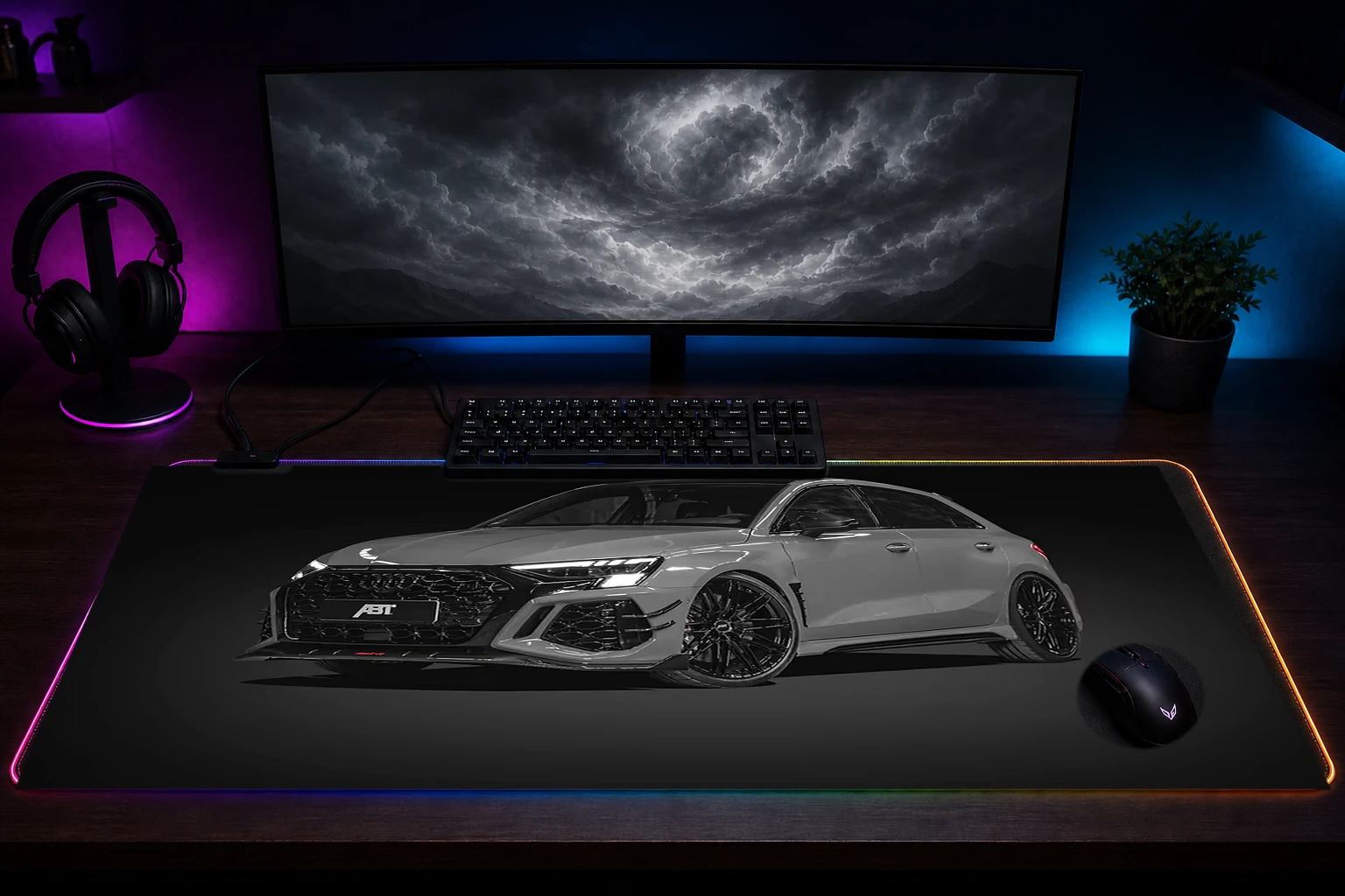 ABT Audi RS3 Sportback RGB Desk Mat immersive setup scene