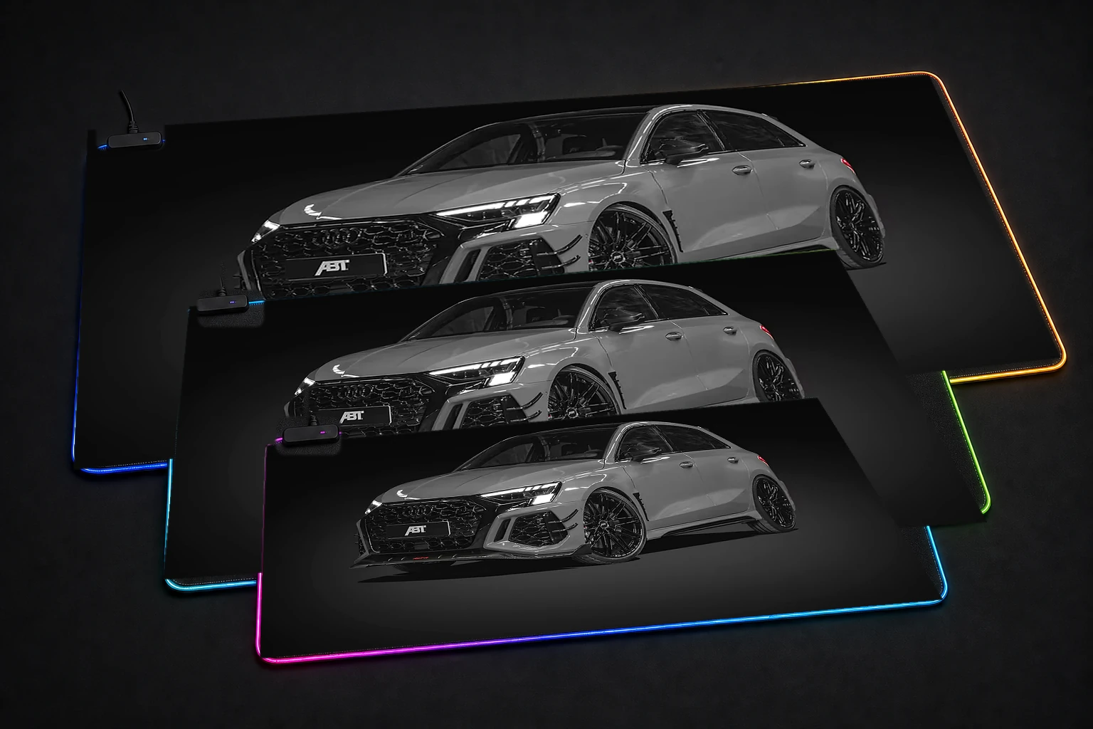 ABT Audi RS3 Sportback RGB Desk Mat three-size comparison