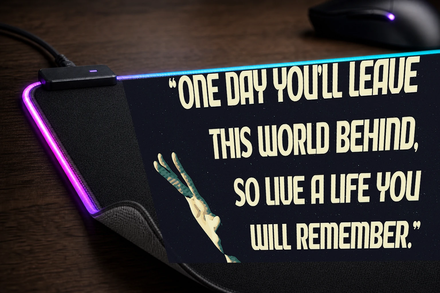 Avicii Inspirational Quote artwork RGB Desk Mat controller and material detail