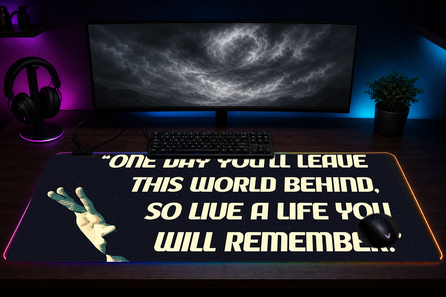 Avicii Inspirational Quote artwork RGB Desk Mat immersive setup scene