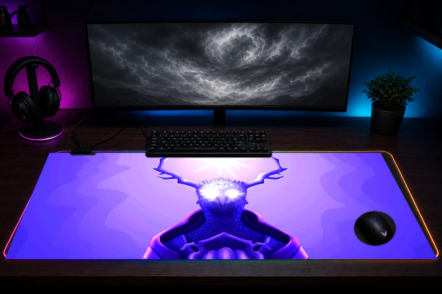 Outer wilds RGB Desk Mat immersive setup scene