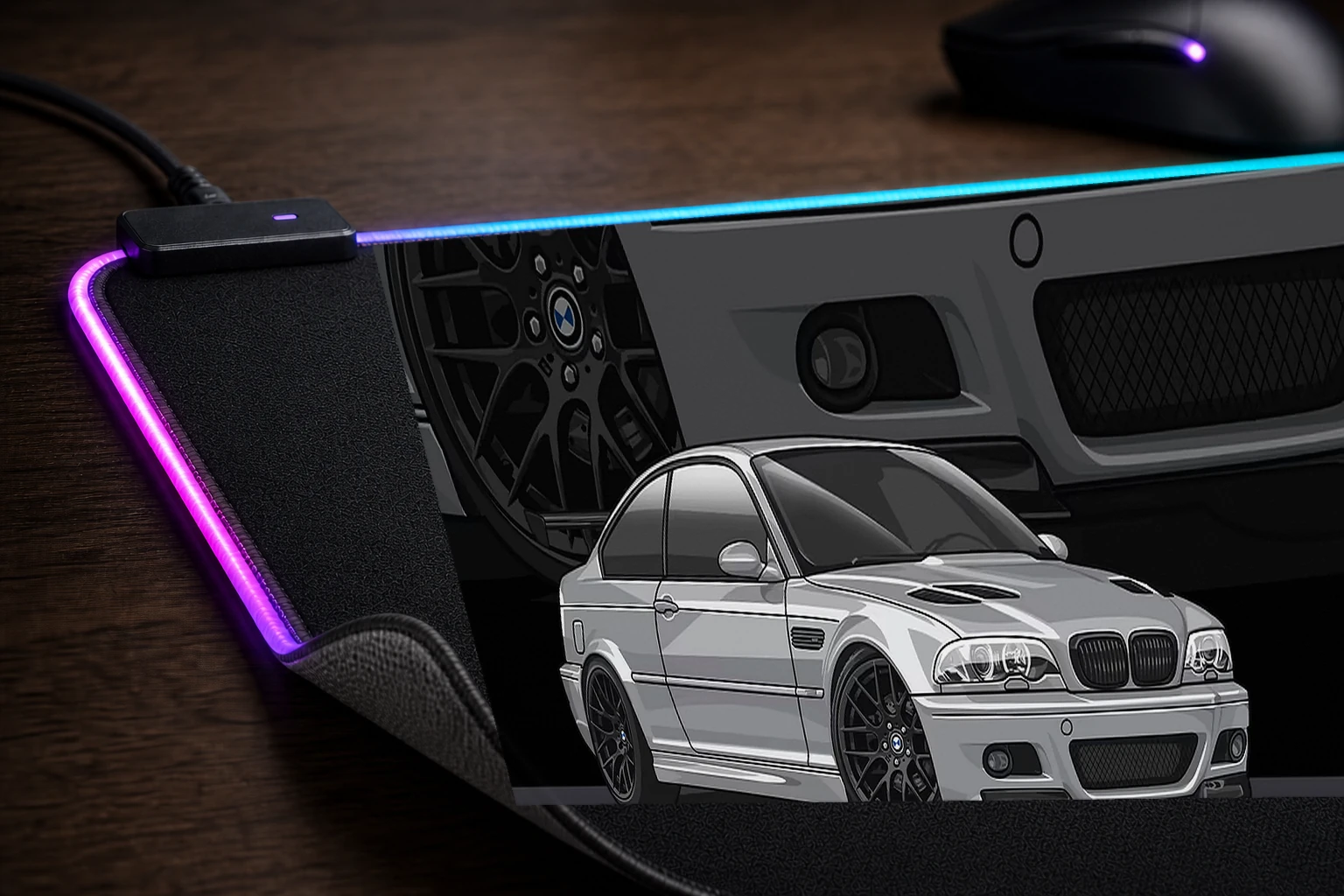 BMW E46 M3 RGB Desk Mat controller and material detail
