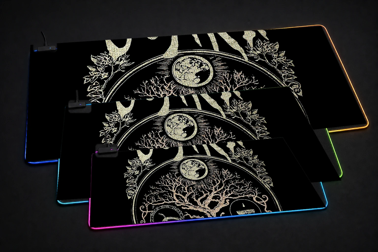 Gojira Band Logo RGB Desk Mat three-size comparison