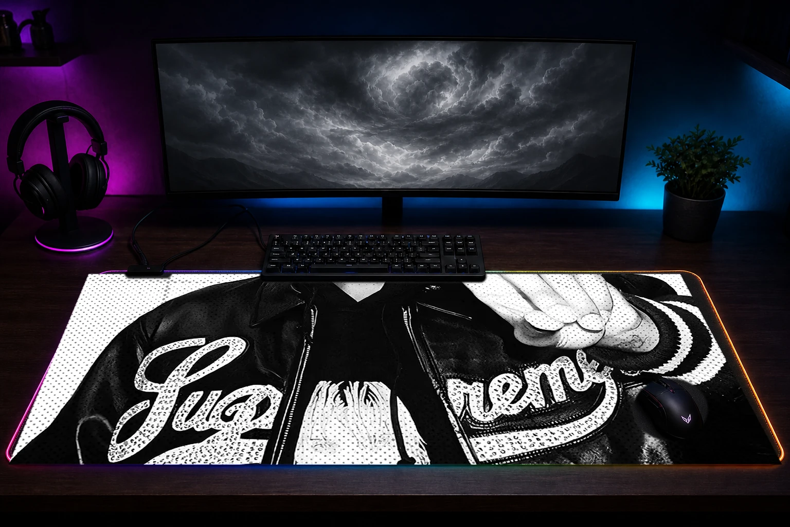 Playboi Carti RGB Desk Mat immersive setup scene