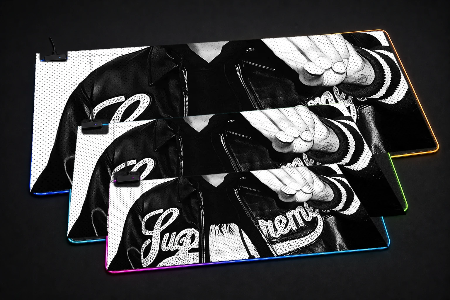 Playboi Carti RGB Desk Mat three-size comparison