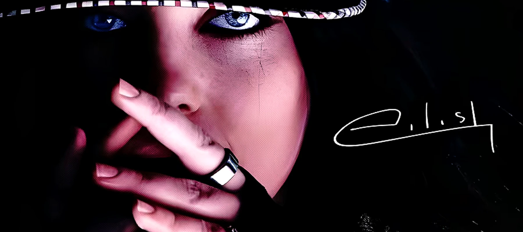 Billie Eilish Portrait Black RGB Desk Mat full-width design preview