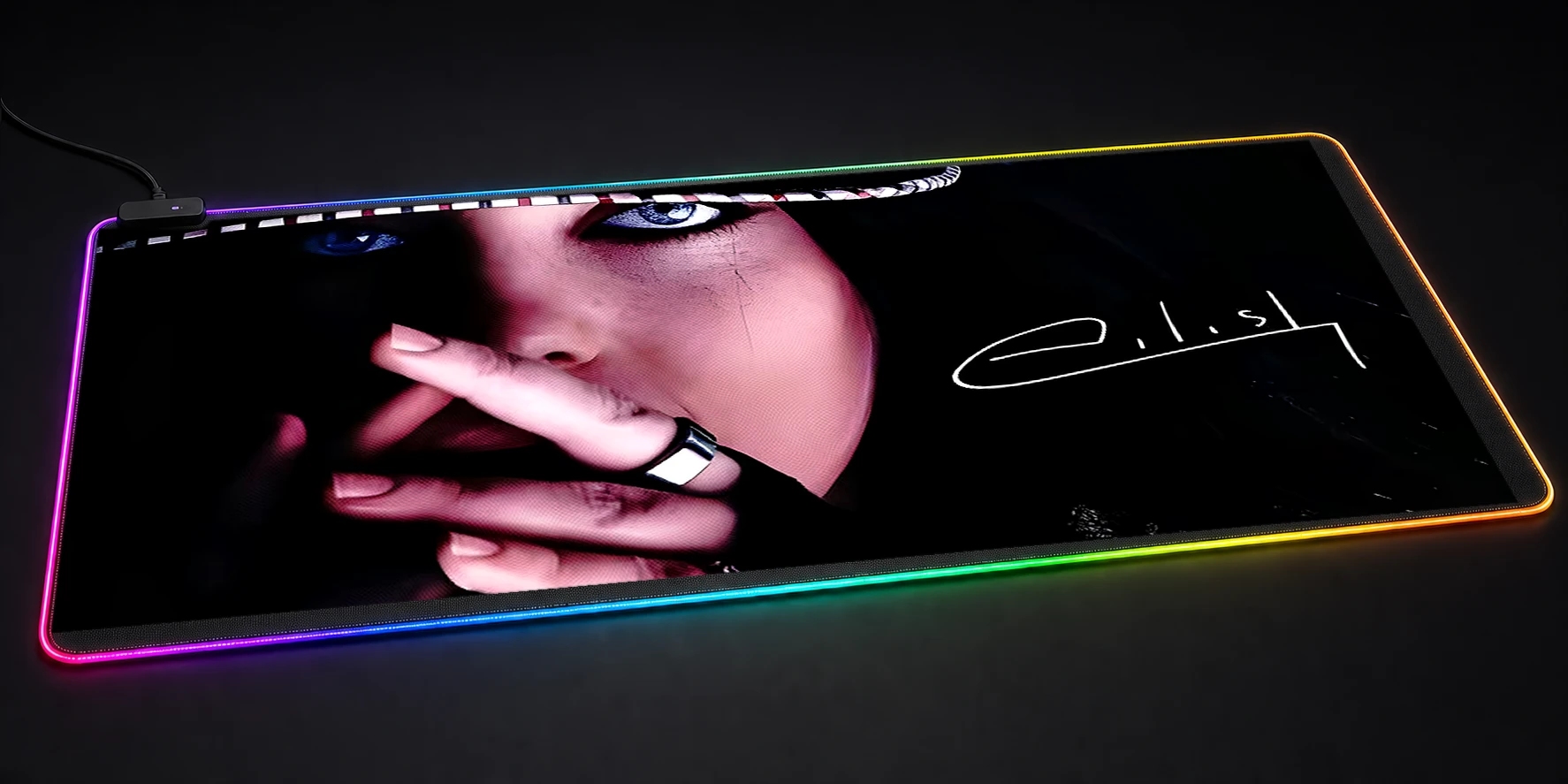Billie Eilish Portrait Black RGB Desk Mat RGB desk mat