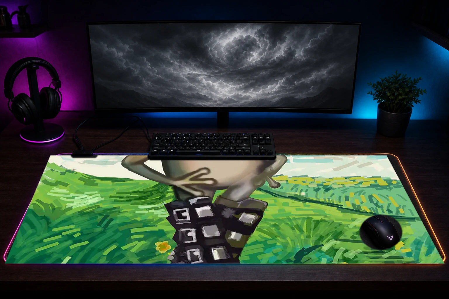 frog gothic in the field RGB Desk Mat immersive setup scene