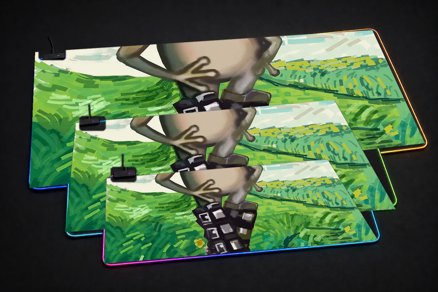 frog gothic in the field RGB Desk Mat three-size comparison