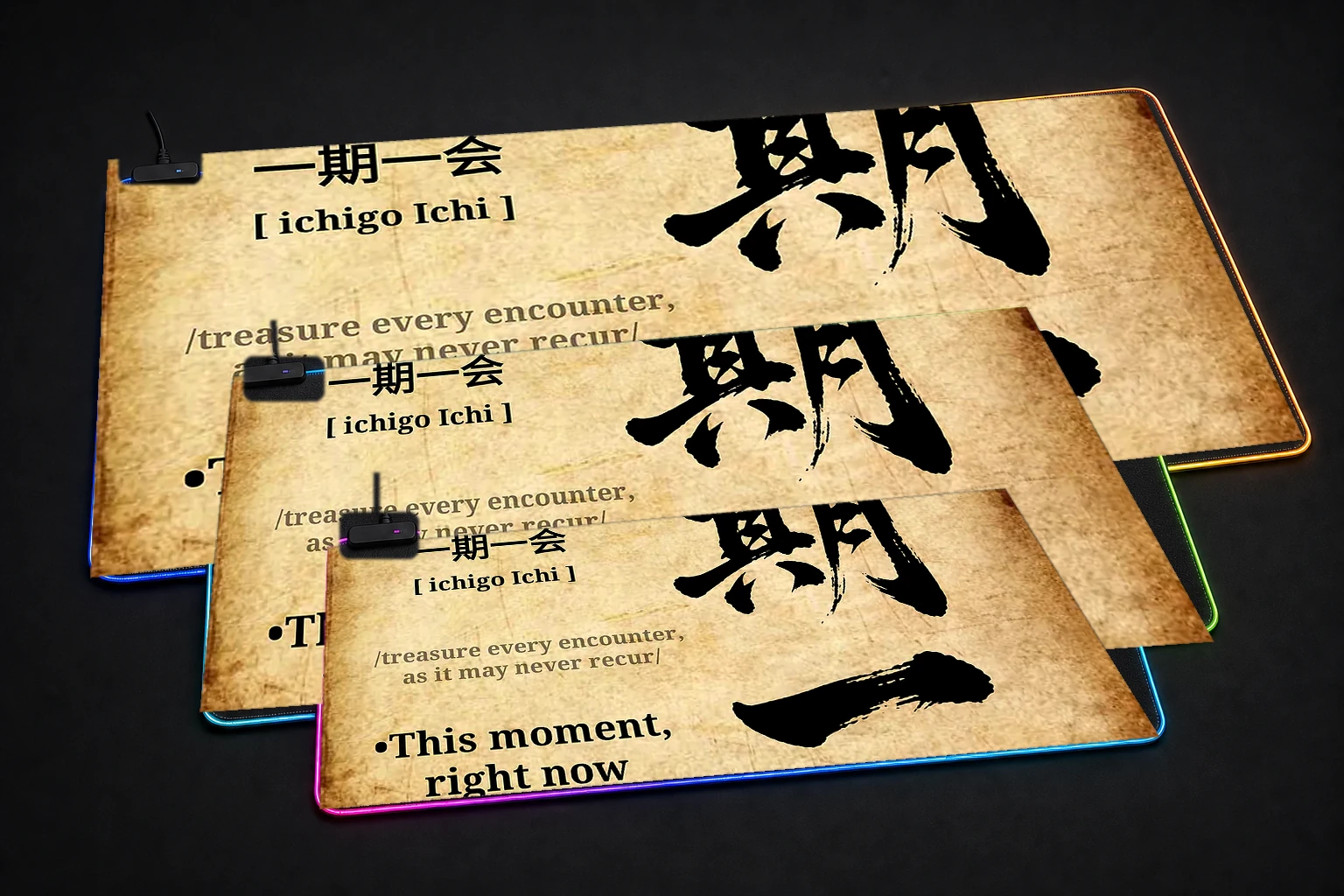 Japanese Calligraphy Ichigo Ichi RGB Desk Mat three-size comparison