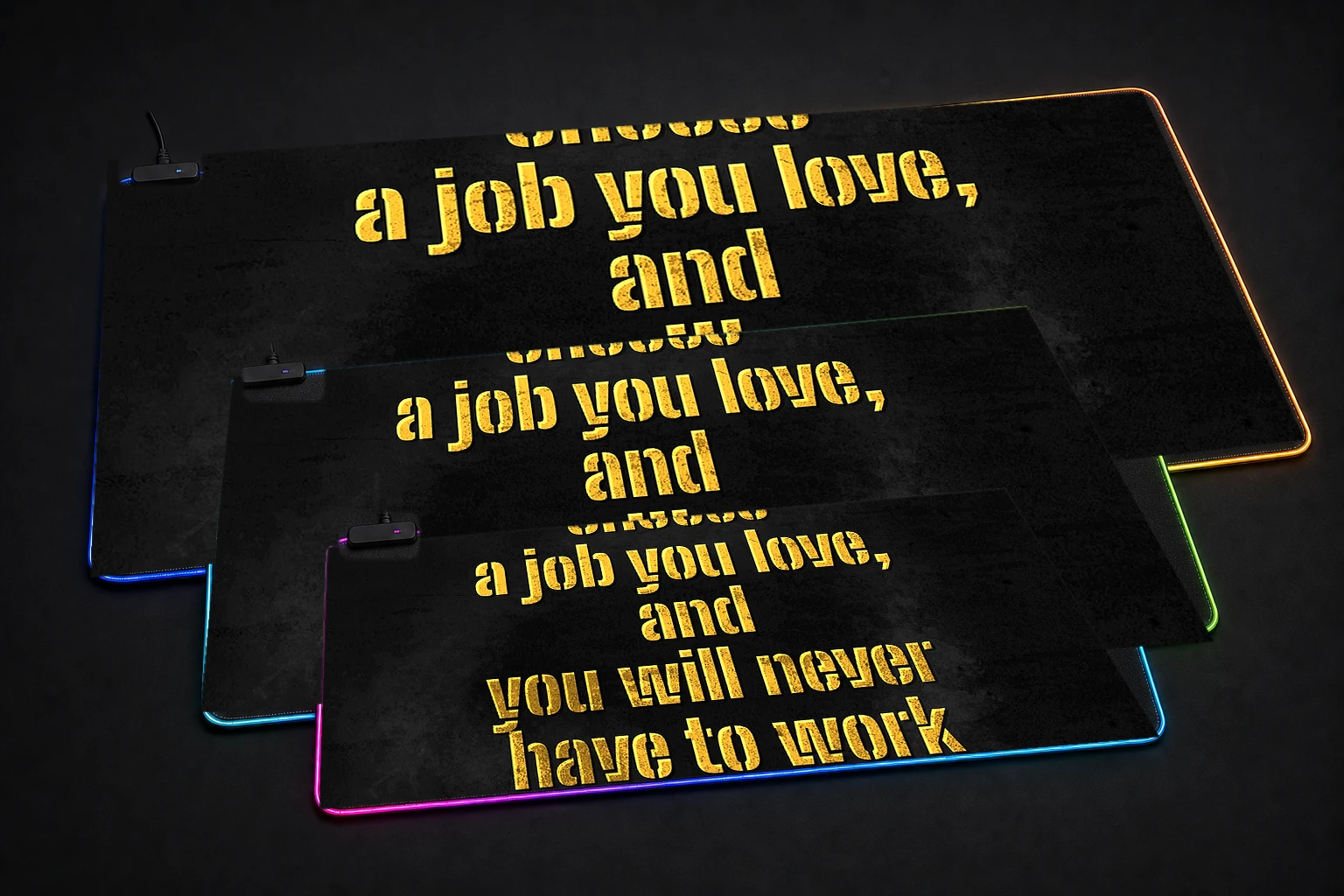 Confucius Best Selling Art RGB Desk Mat three-size comparison