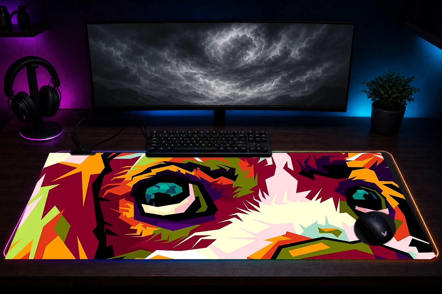 Best selling pet in popart RGB Desk Mat immersive setup scene