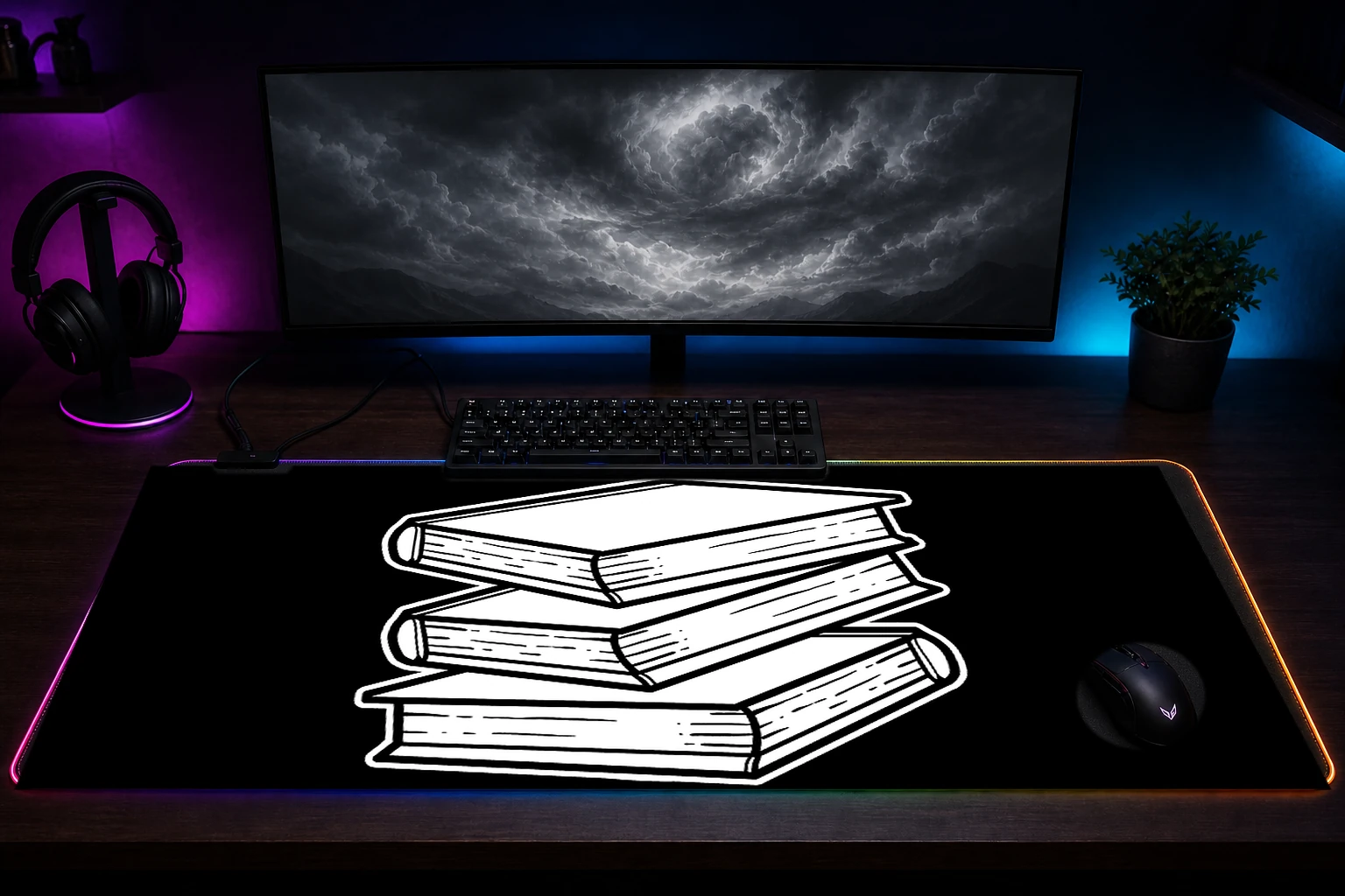 Future Best Selling Author RGB Desk Mat immersive setup scene