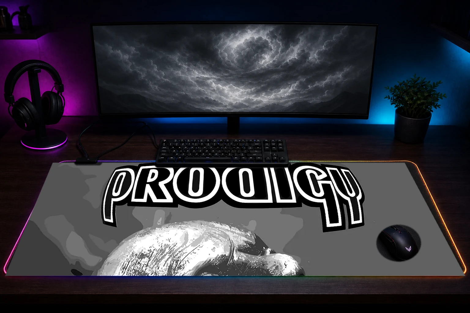 The Prodigy album cover art RGB Desk Mat immersive setup scene