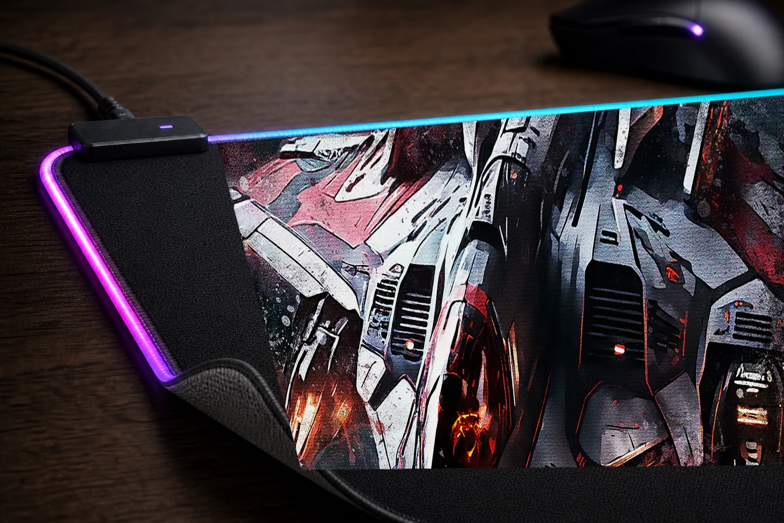 Splatter Jet RGB Desk Mat controller and material detail