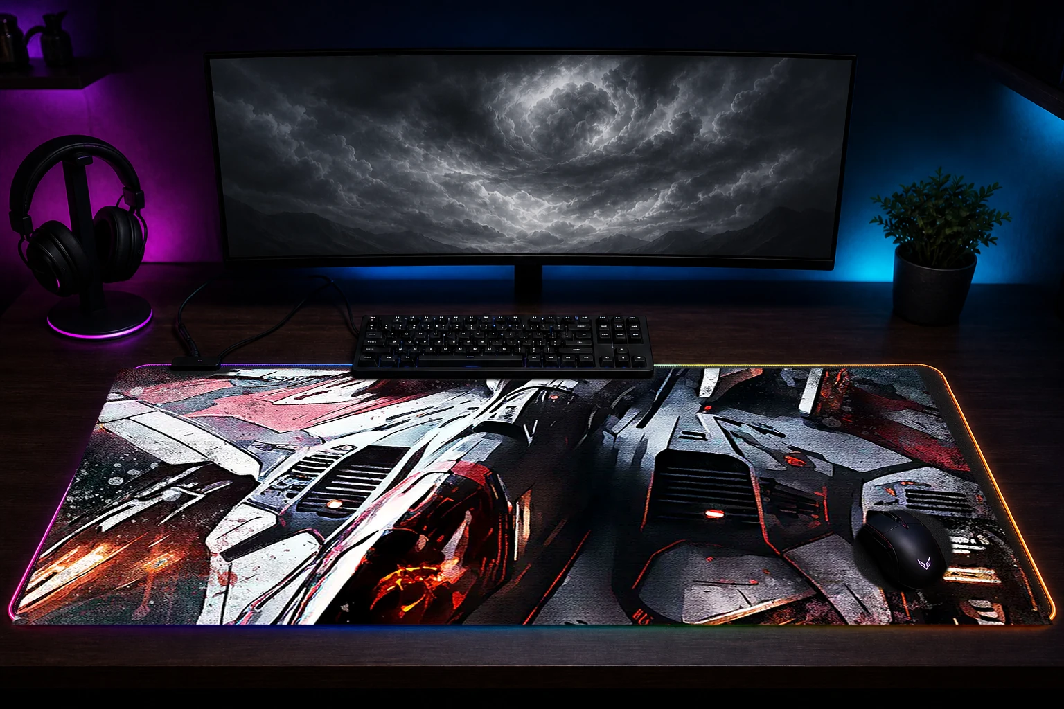 Splatter Jet RGB Desk Mat immersive setup scene