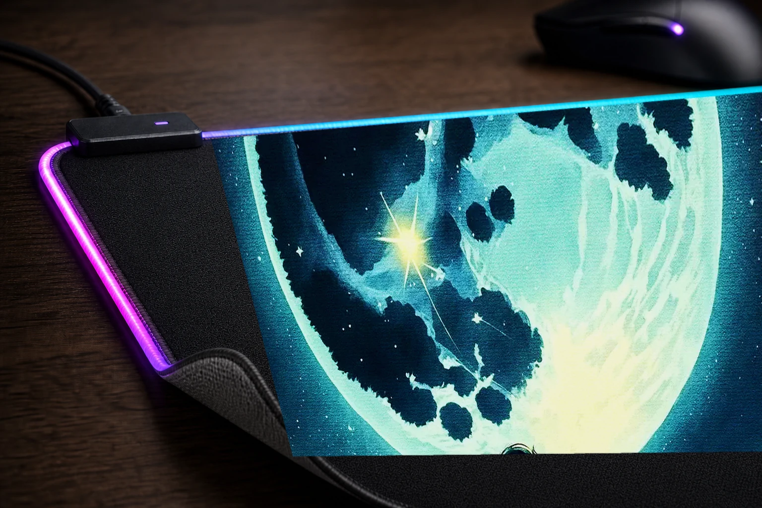 Look at the Moon RGB Desk Mat controller and material detail