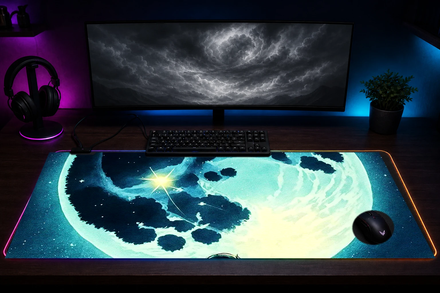 Look at the Moon RGB Desk Mat immersive setup scene