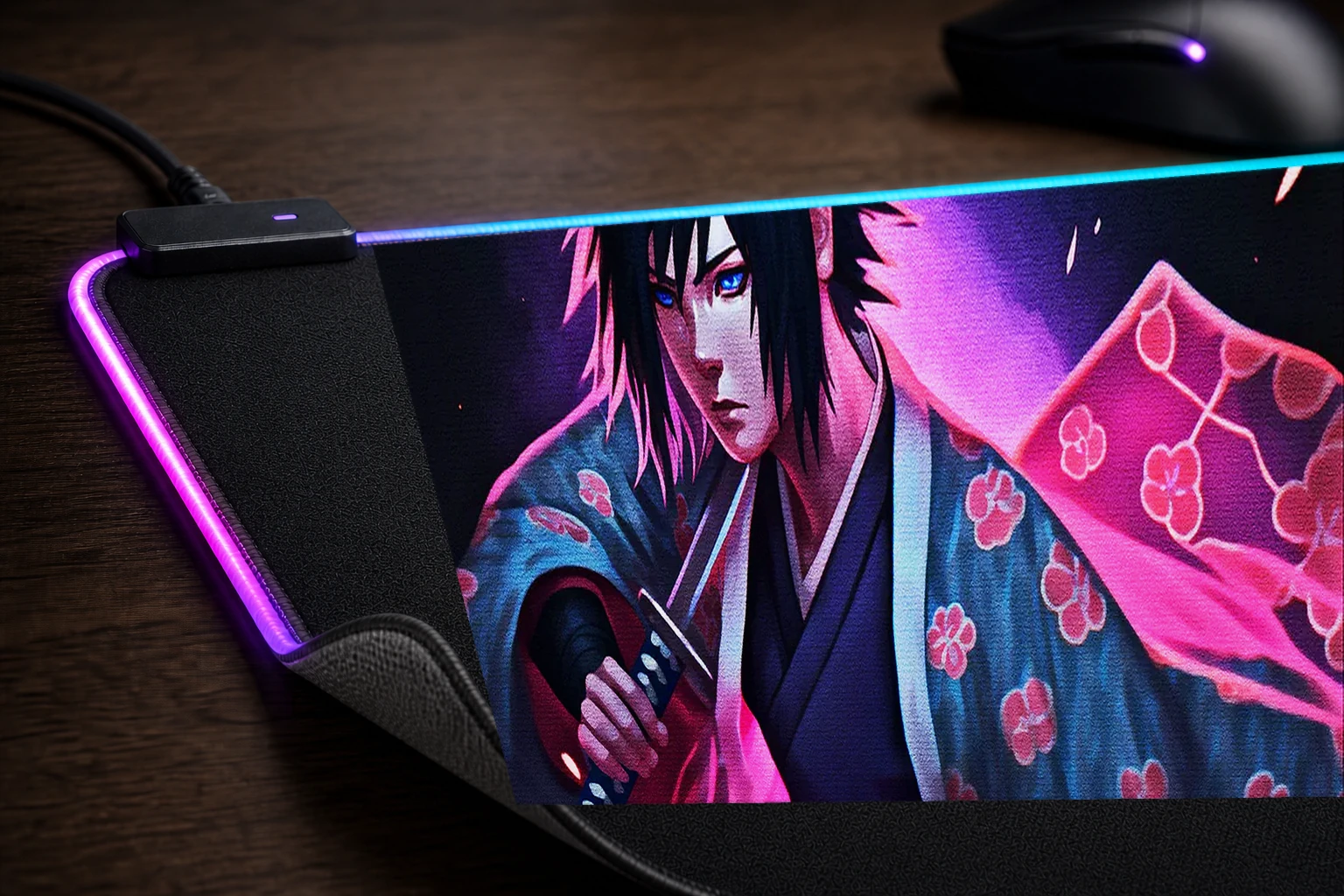 Hunters wearing kimonos RGB Desk Mat controller and material detail