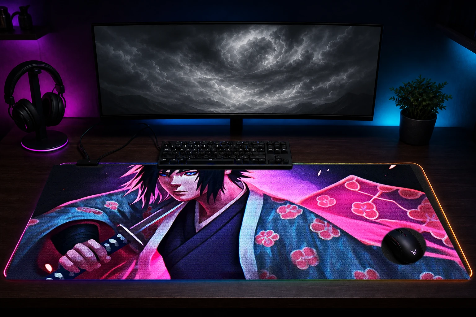 Hunters wearing kimonos RGB Desk Mat immersive setup scene