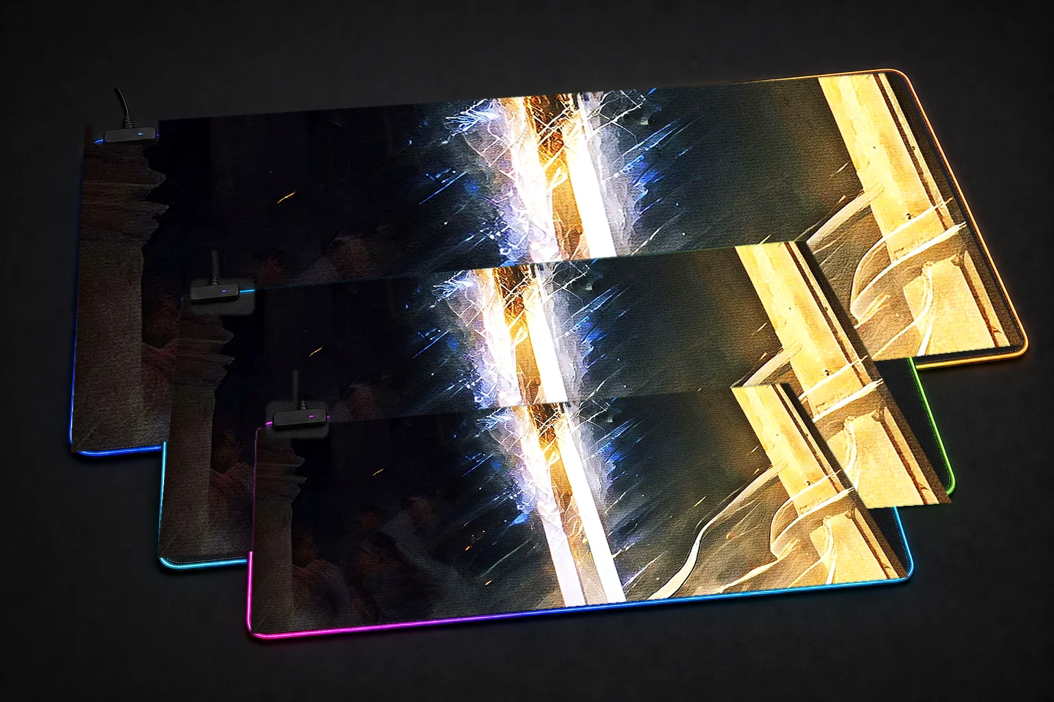 Sword Legend Art RGB Desk Mat three-size comparison