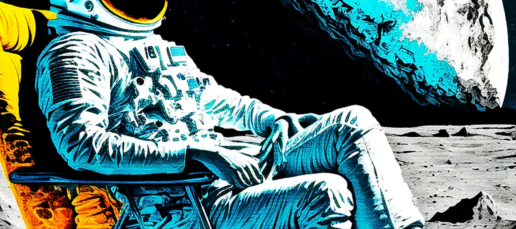 Astronaut sitting In Chair RGB Desk Mat full-width design preview