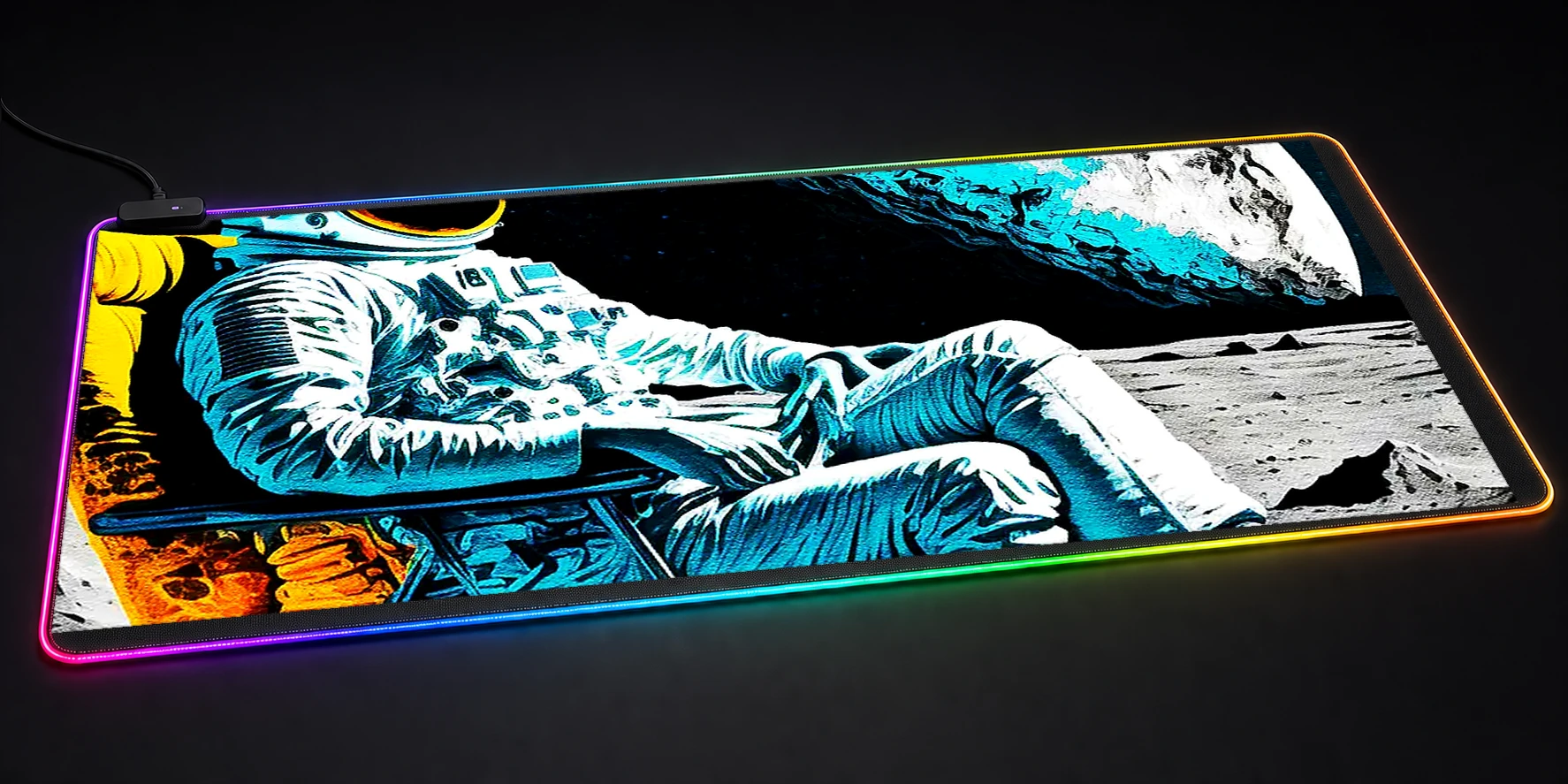 Astronaut sitting In Chair RGB Desk Mat RGB desk mat