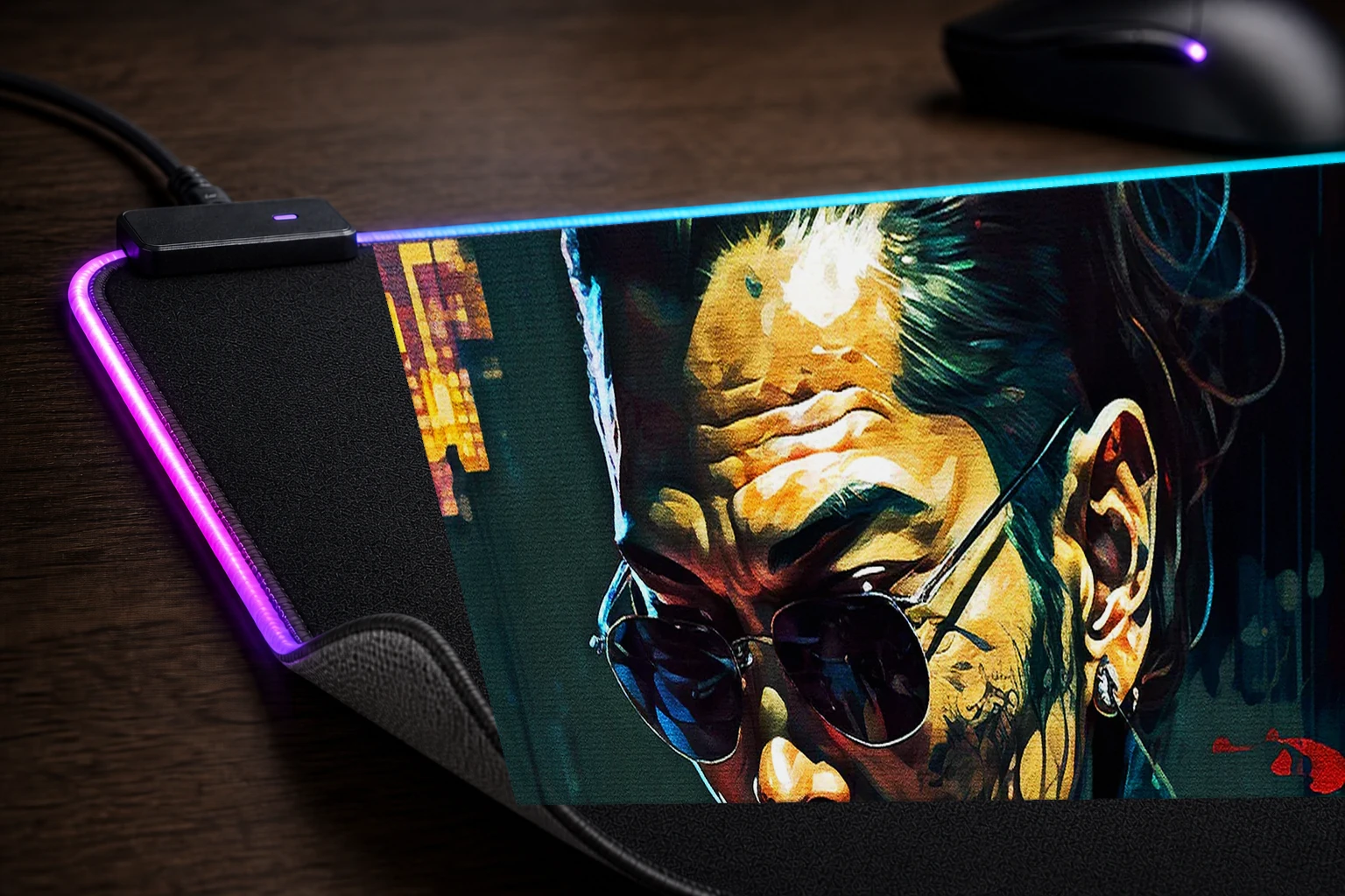 Crime boss painting RGB Desk Mat controller and material detail