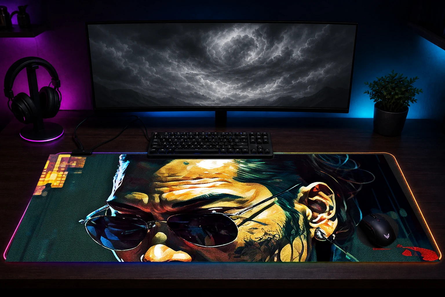 Crime boss painting RGB Desk Mat immersive setup scene