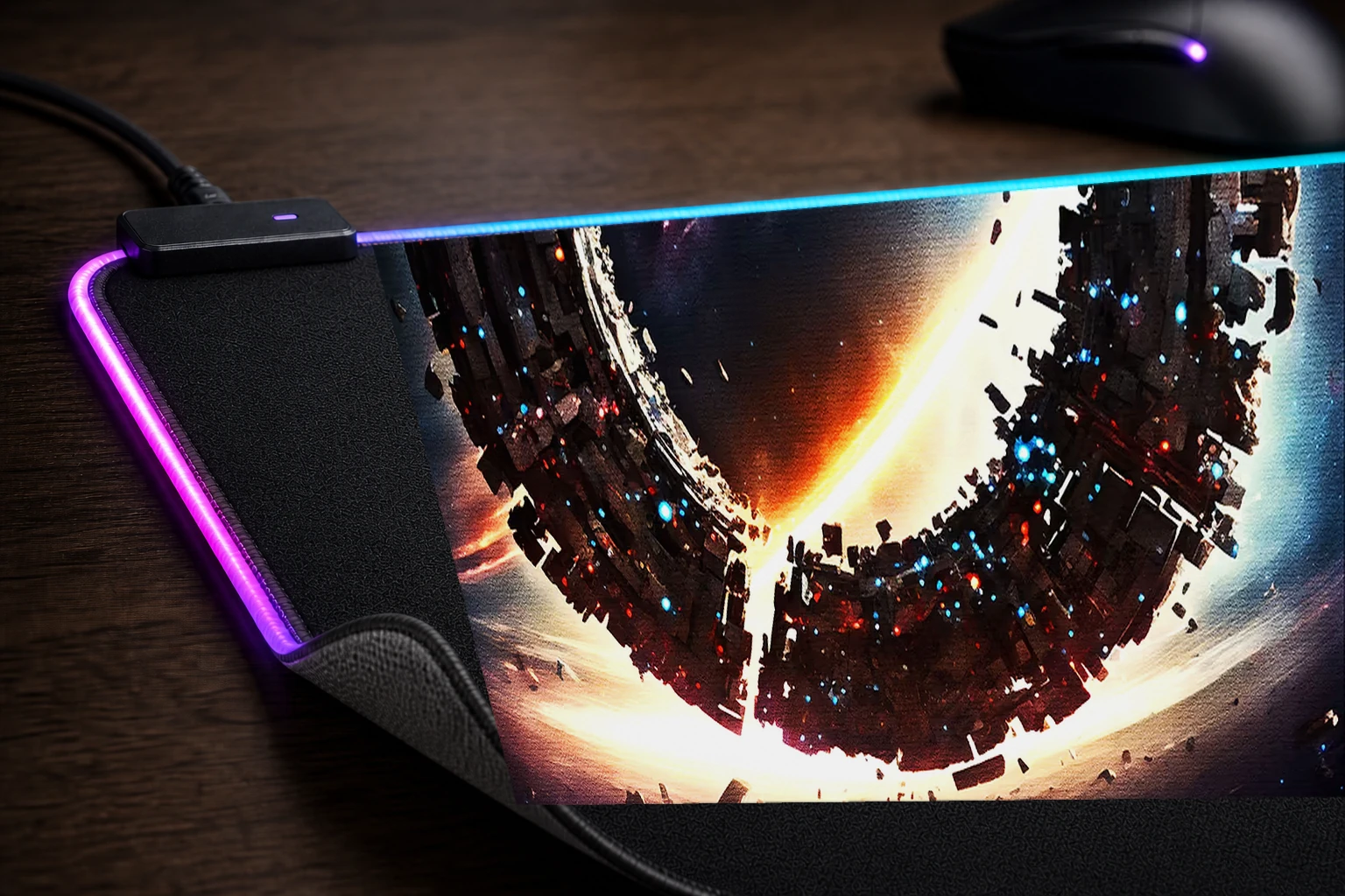 Space Portal Quantum RGB Desk Mat controller and material detail