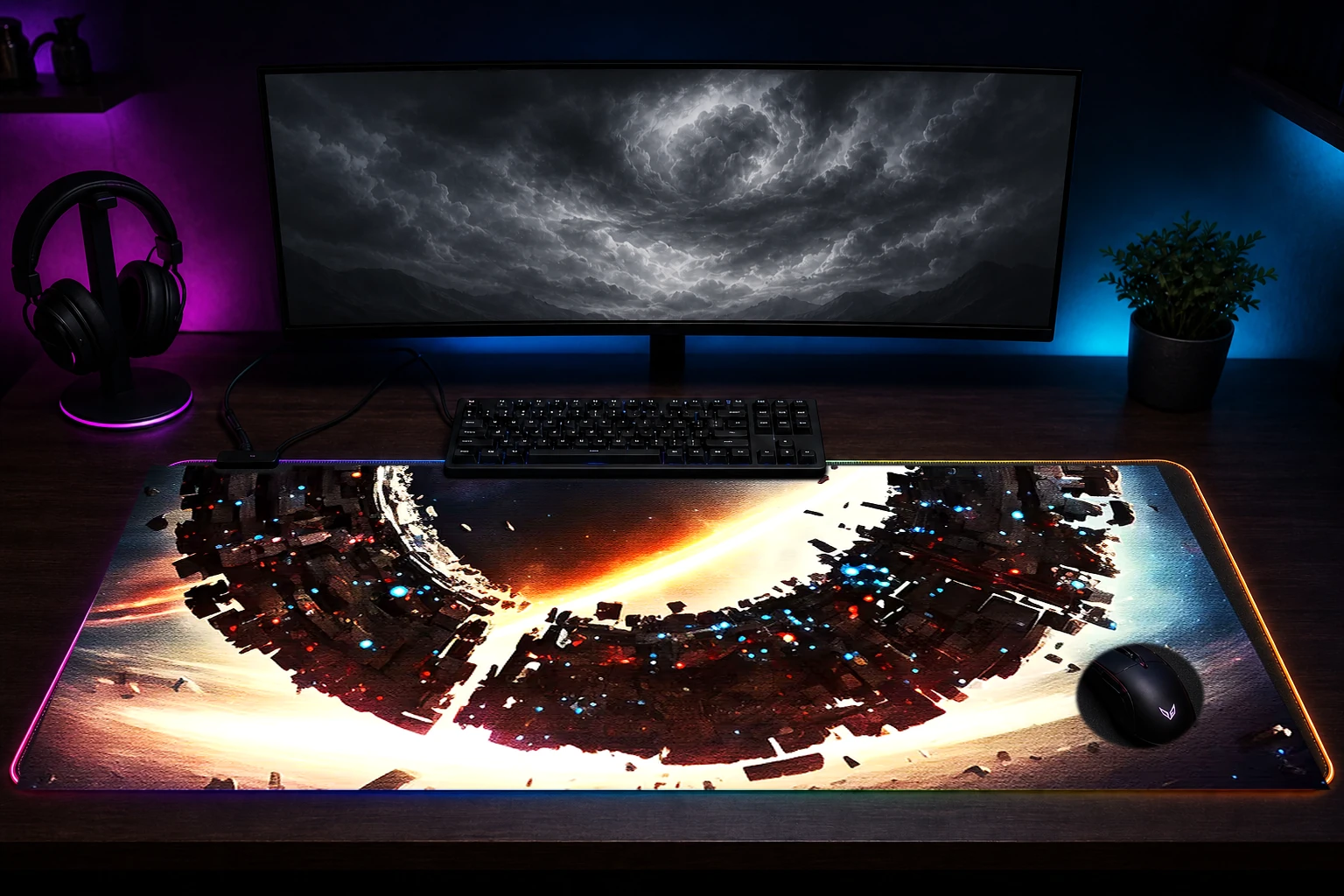 Space Portal Quantum RGB Desk Mat immersive setup scene