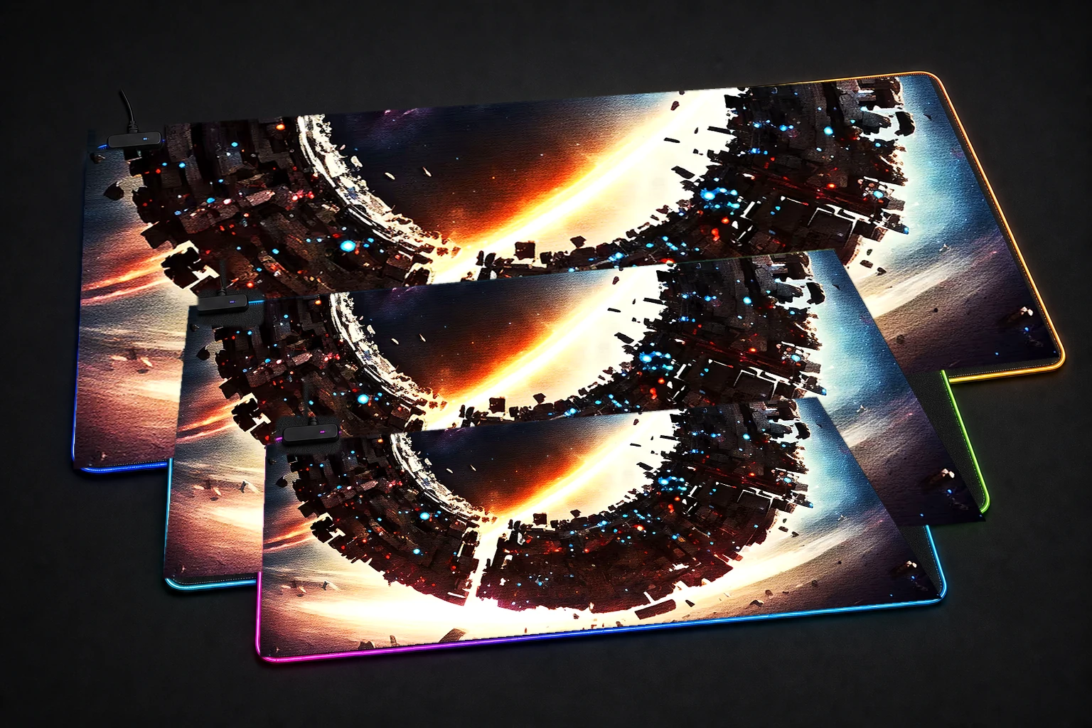 Space Portal Quantum RGB Desk Mat three-size comparison