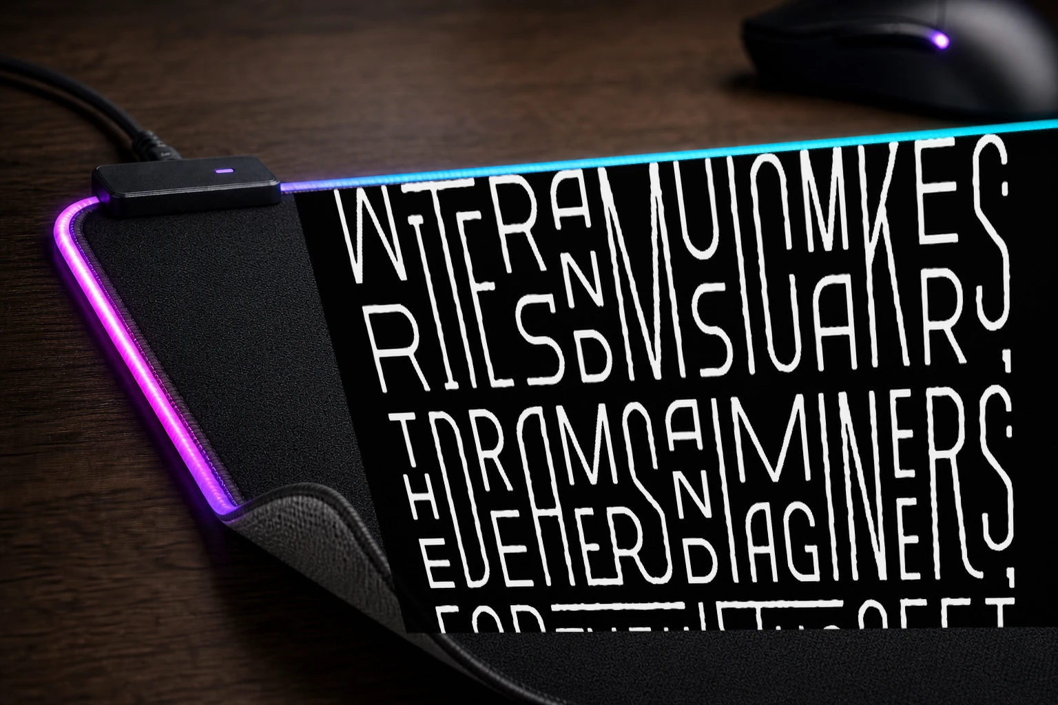Blessed are the Weird Typography Art RGB Desk Mat controller and material detail