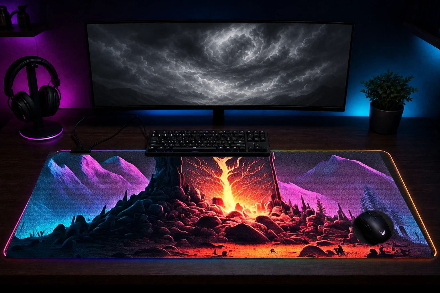 Monolith Lighting RGB Desk Mat immersive setup scene