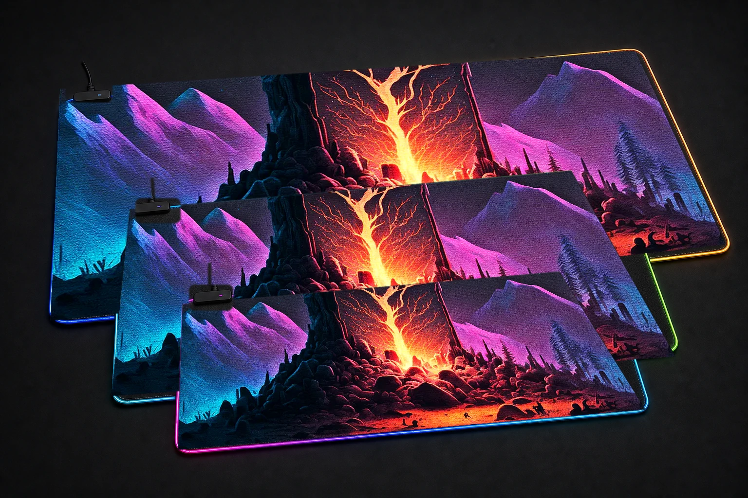 Monolith Lighting RGB Desk Mat three-size comparison