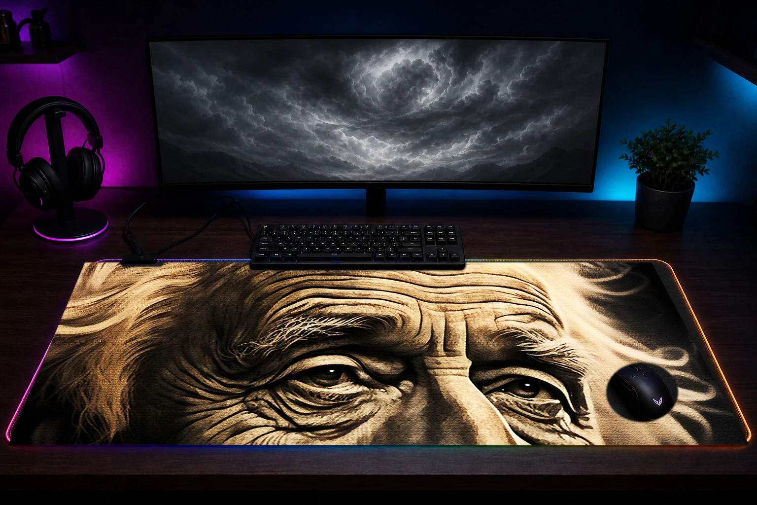 Inspirational Human RGB Desk Mat immersive setup scene