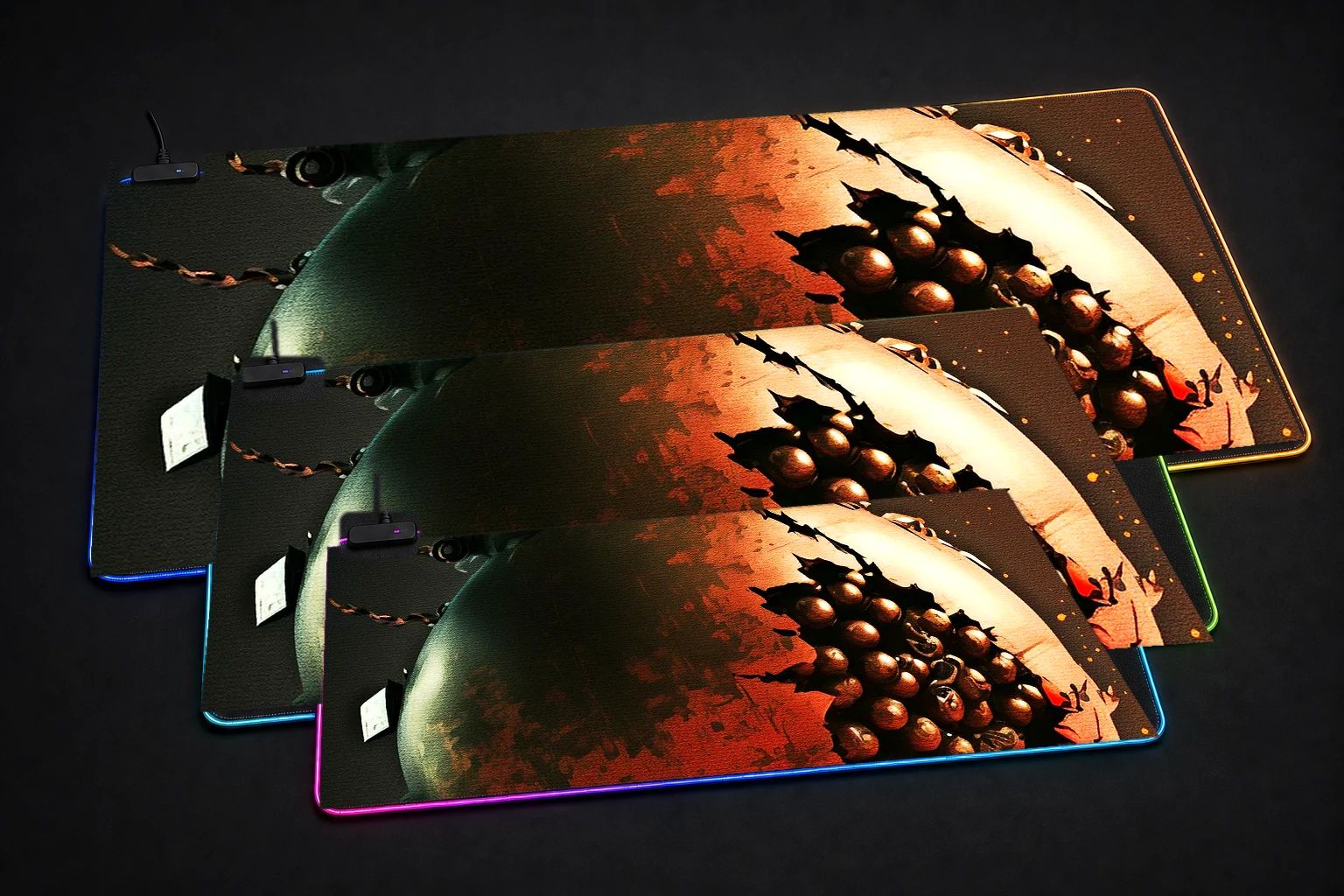 Fill Grenade Details RGB Desk Mat three-size comparison